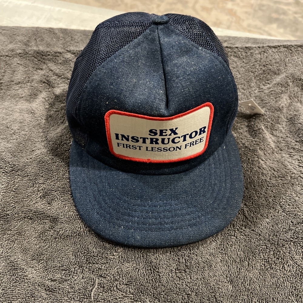 Vintage Sex Instructor Hat Funny Trucker Hat Adjustable snapback Blue Party Cap - Picture 2 of 9